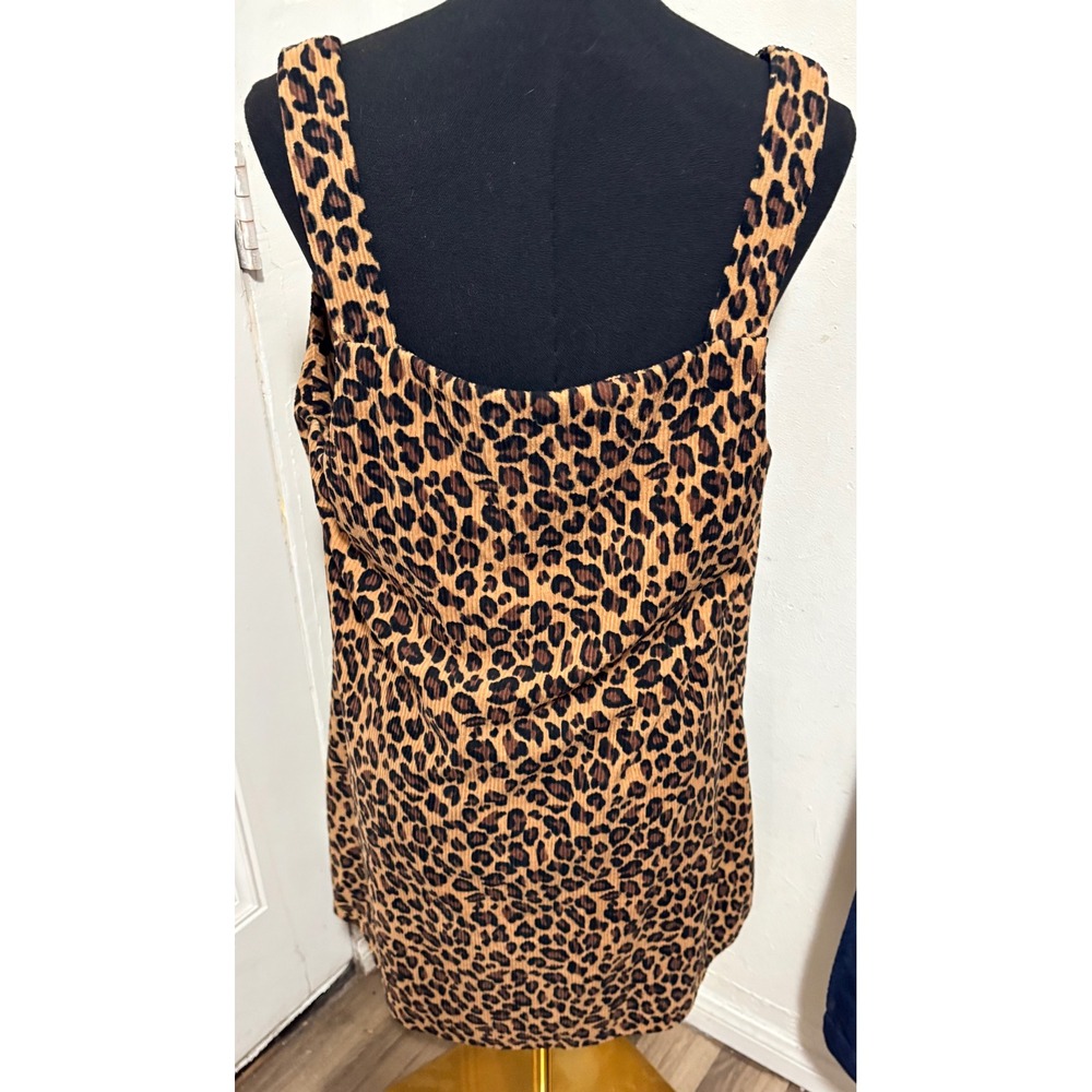 Shein Curve Leopard Print Corduroy Pinafore Jumper Dress Brown Black 0XL Plus - Picture 2 of 4
